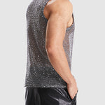 Men's hollow sexy sequined woven mesh sleeveless vest