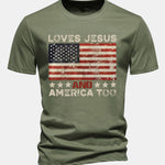 Regular Fit Jesus American Flag Slogan Print Cotton T-Shirt