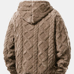 Relax Fit Geometric Jacquard Teddy Fleece Hoodie