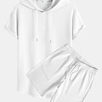 Ribbed Hooded  Arc Hem T-Shirt & Shorts