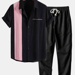 Linen Look Contrast Button Up Shirt & Straight Leg Linen Pants