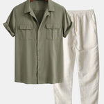 Linen Cuban Shirt With Pockets & Straight Leg Linen Pants