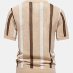 Stripe Knit V Neck Polo Shirt