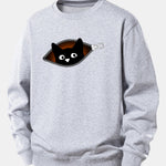 Zipper Black Cat Print Relax Fit Sweatshirt