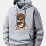 Stripe Bear Print Relax Fit Hoodie