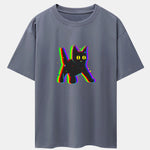Glitch Black Cat Print Drop Shoulder Oversize T-Shirt