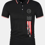 1776 American Flag Print Mesh Polo Shirt