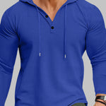 Men's waffle Henry hooded long-sleeved shirts