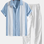 Linen Look Patchwork Bowling Shirt & Straight Leg Linen Pants