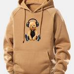 Headphone Bear Print Drawstring Hoodie