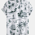 Island Sailing Print Button Up Shirt & Solid Drawstring Swim Shorts
