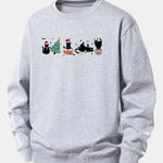 Christmas Black Cat Print Relax Fit Sweatshirt