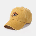Zipper Bear Pattern Casual Washed Cotton Baseball Cap