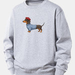 Dachshund Wearing Striped Sweater Print Relax Fit Sweatshirt