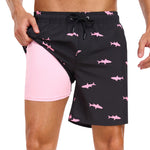 2 In 1 Pink Shark Print Swim Shorts