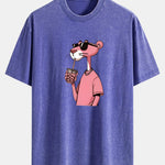 Pink Panther Print Washed Distressed Drop Shoulder T-Shirt