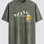 Beer Weekly Evolution Print Washed Distressed Drop Shoulder T-Shirt