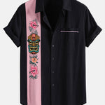 Tiki Tribe Hawaii Print Linen Look Contrast Button Up Shirt