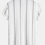 Geometric Striped Jacquard Button Up Shirt & Straight Leg Linen Pants