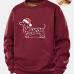 Christmas Light Dog Print Teddy Fleece Lined Sweatshirt