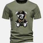 Regular Fit Hip Hop Bear Print Cotton T-Shirt