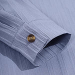 Men's solid color textured striped stand collar long sleeve shirt