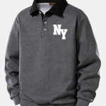 NY Print Contrast Polo Collar Sweatshirt