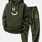 Smiley Face Print Drawstring Hoodie & Smiley Face Print Jogger Pants