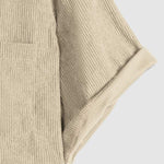 Men's Corduroy Half Button Short Sleeve Shirt Casual Shorts Set