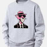 Pink Gentleman Panther Print Relax Fit Sweatshirt