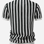Stripe Johnny Collar Open Knit Polo & Straight Leg Linen Pants