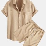 Striped Jacquard Button Up Shirt & Drawstring Shorts