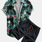 Tropical Flowers Print Button Up Shirt & Swim Shorts