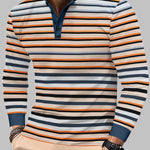 Men's colorful striped casual round neck loose henley long sleeve polo