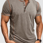 Men's Henry half-button color-blocked casual short-sleeved polo