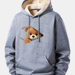 Zipper Bear Print Teddy Lined Hoodie