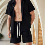 Men's Textured Resort Style Casual Button-Down Shirt  Shorts Set