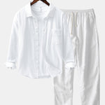 Long Sleeve Linen Cotton Shirt With Pocket & Straight Leg Linen Pants