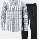 Long Sleeve Plaid Button Up Shirt & Slim Fit Tapered Trousers