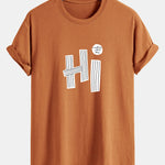 Regular Fit Hi Slogan Lines Print Cotton T-Shirt