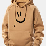 Smiley Face Print Drawstring Hoodie