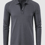 Men's lapel half-button waffle long-sleeved Polo