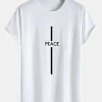 Stripe Peace Print Cotton Arc Hem T-Shirt