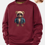 Bear In Leather Jacket Print Teddy Fleece Lined Sweatshirt