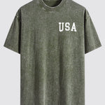 Retro USA Print Washed Distressed Drop Shoulder T-Shirt