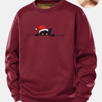 Christmas Black Cat Print Teddy Fleece Lined Sweatshirt