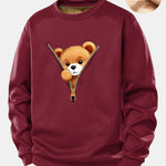Zipper Bear Print Teddy Fleece Lined Sweatshirt