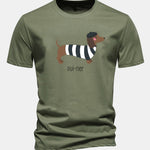Regular Fit French Dachshund Print Cotton T-Shirt