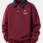 Relax Fit Smiley Face Print Contrast Polo Sweatshirt