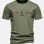 Regular Fit Paris Stripes Print Cotton T-Shirt